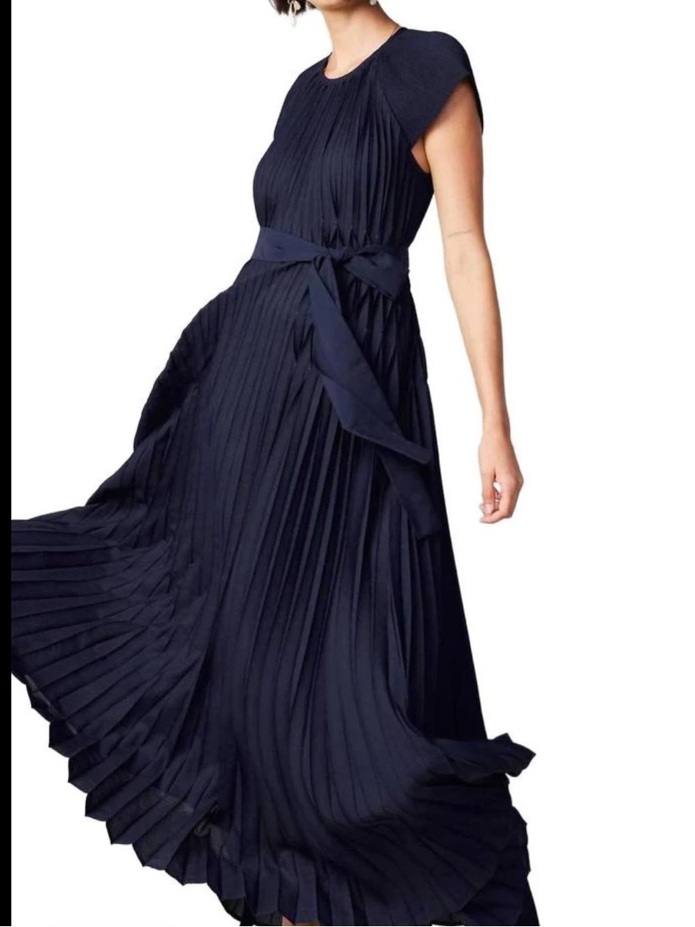 Anthropologie current air Pleated Navy Maxi Skirt with Waist Tie pleated